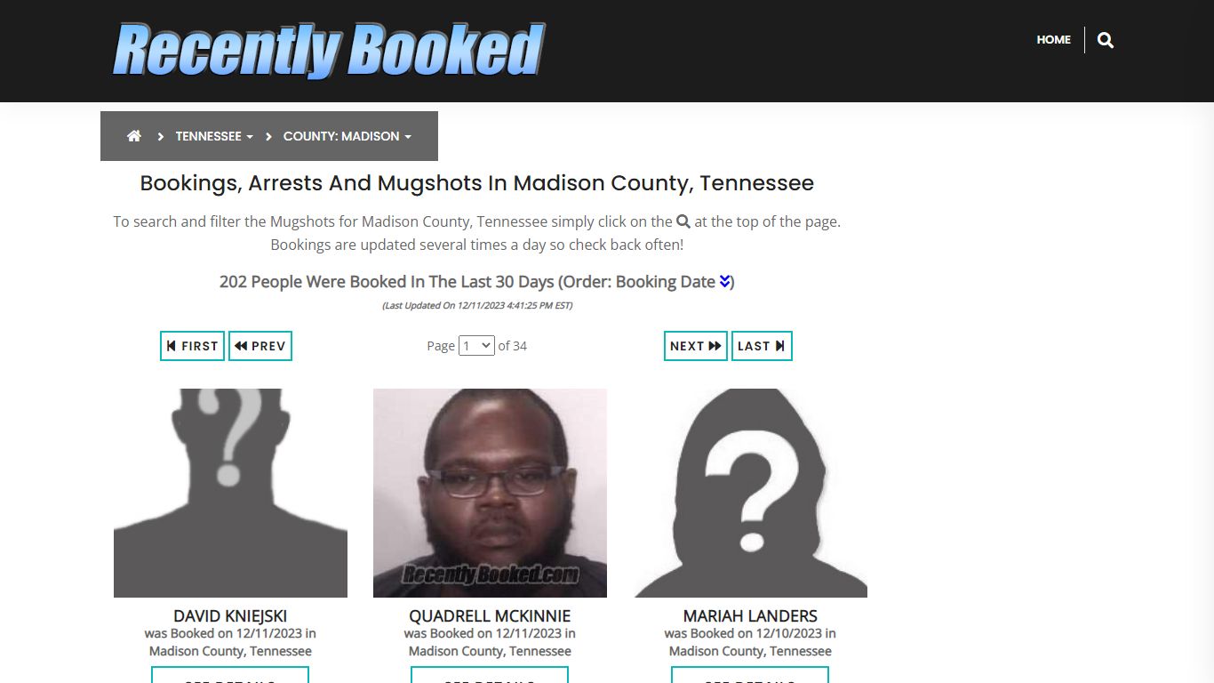 Bookings, Arrests and Mugshots in Madison County, Tennessee